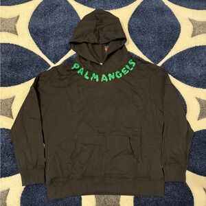 Palm Angels Green Neck Spellout Logo Black Hoodie Men’s Large